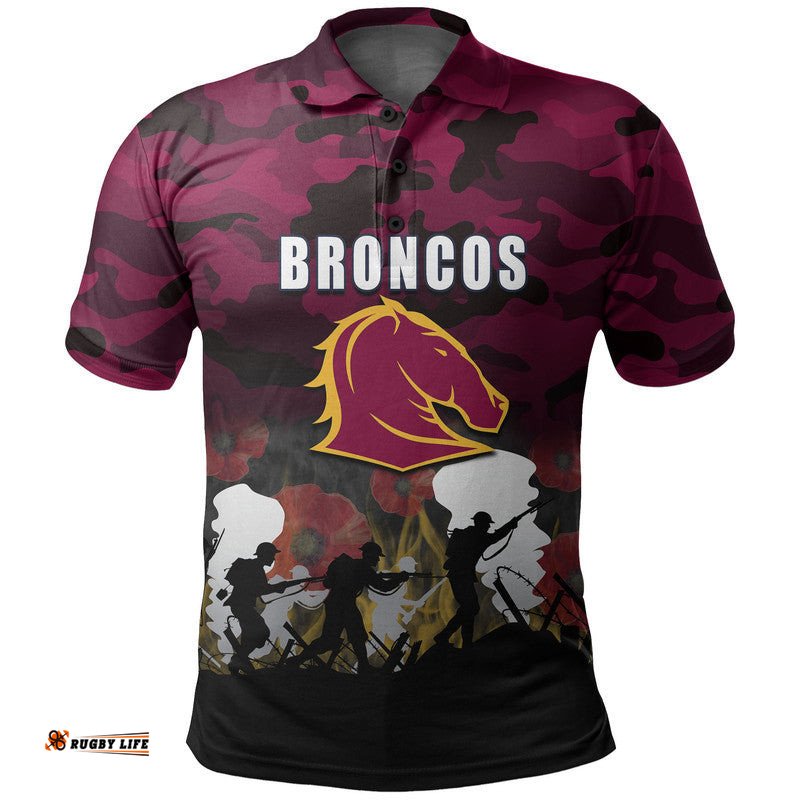 Custom Personalised NRL Anzac Day Polo Shirt Broncos Army Style Amazing Aussie