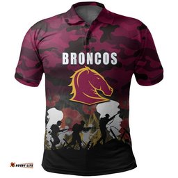 Custom Personalised NRL Anzac Day Polo Shirt Broncos Army Style Amazing Aussie