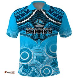 Personalised Sharks Rugby Polo Shirt Go Sharkies Aboriginal Mix Polynesian Pattern