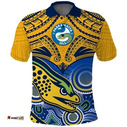 Custom Text And Number Parramatta Rugby 2023 Polo Shirt Go Eels Polynesian Mix Indigenous Art Amazing Aussie