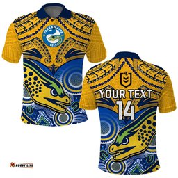Custom Text And Number Parramatta Rugby 2023 Polo Shirt Go Eels Polynesian Mix Indigenous Art Amazing Aussie
