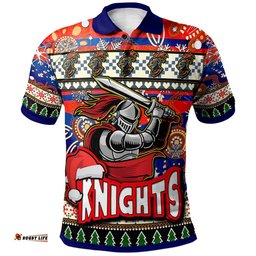 Knights Rugby Christmas Polo Shirt - Custom Xmas Knights Christmas Balls, Snowflake With Aboriginal Patterns Polo Shirt Amazing Aussie