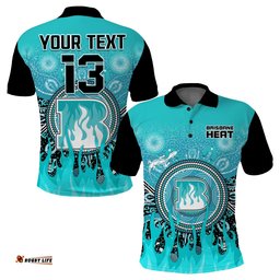 Custom Text and Number Brisbane Heat Polo Shirt Aboriginal Dot Fire Australia Cricket Amazing Aussie