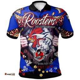 Amazing Aussie Sydney Roosters Custom Personalised Sydney Roosters "Easts To Championship" Aboriginal Inspired Player And Number Polo Shirt