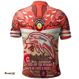Amazing Aussie Redcliffe Dolphins Custom Naidoc Keep the Fire Burning! Blak, Loud & Proud Home Jersey Polo Shirt
