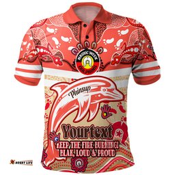 Amazing Aussie Redcliffe Dolphins Custom Naidoc Keep the Fire Burning! Blak, Loud & Proud Home Jersey Polo Shirt