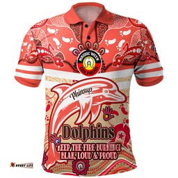 Amazing Aussie Redcliffe Dolphins Custom Naidoc Keep the Fire Burning! Blak, Loud & Proud Home Jersey Polo Shirt