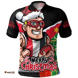Amazing Aussie St Kilda Santa Scoring Touchdown On Christmas Game Day Polo Shirt