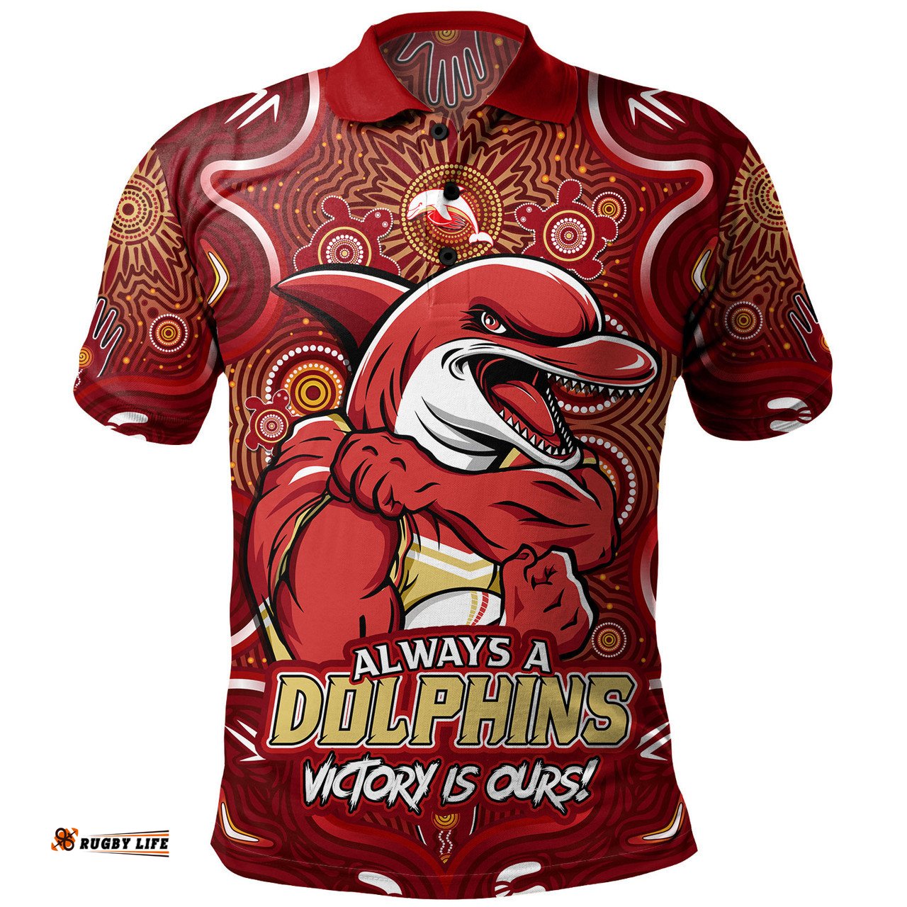 Amazing Aussie Redcliffe Dolphins Aboriginal Pattern Inspired Victory Is Ours Polo Shirt
