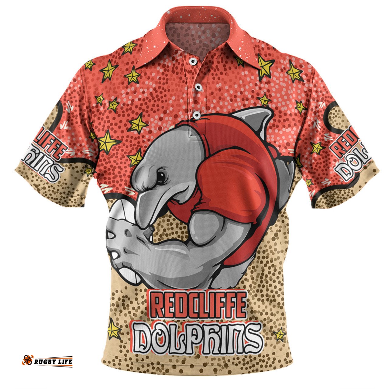 Amazing Aussie Redcliffe Dolphins Custom Team With Dot And Star Patterns For Tough Fan Polo Shirt