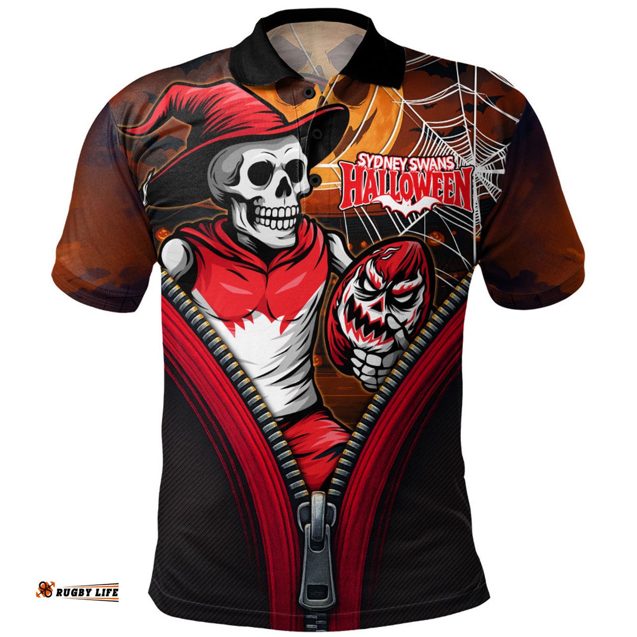 Amazing Aussie Sydney Swans Halloween Night Reaper Zipper Polo Shirt