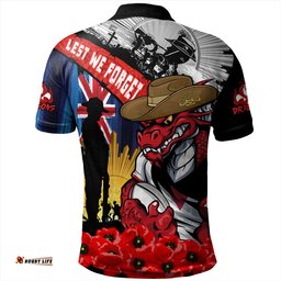 Amazing Aussie St. George Illawarra Dragons United In Spirit Anzac Day Tribute Polo Shirt