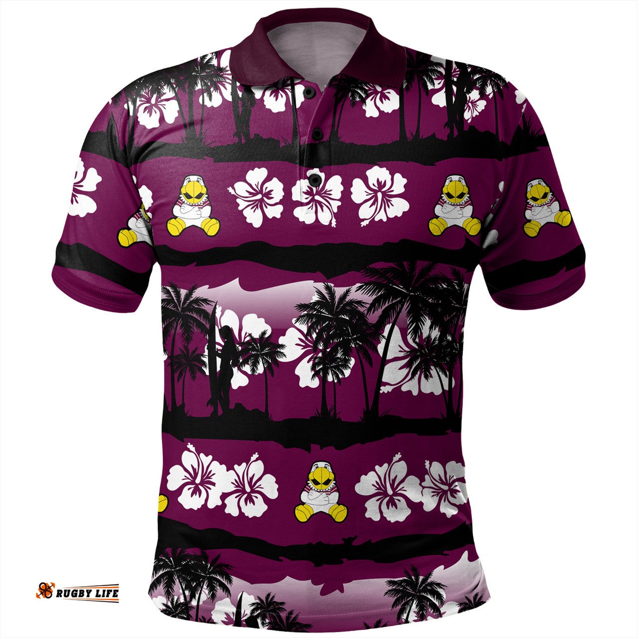 Amazing Aussie Manly Warringah Sea Eagles Tropical Hibiscus and Coconut Trees Polo Shirt