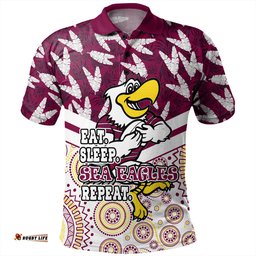 Amazing Aussie Manly Warringah Sea Eagles Tropical Patterns And Dot Painting Eat Sleep Rugby Repeat Polo Shirt