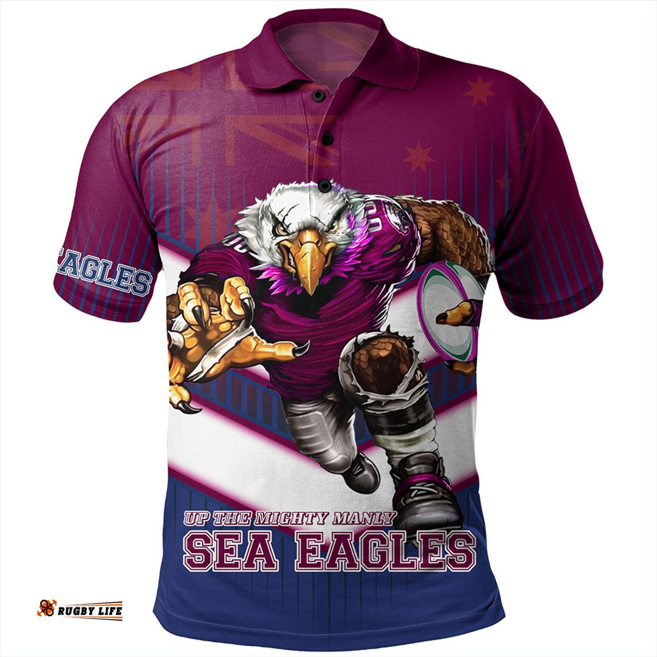 Amazing Aussie Manly Warringah Sea Eagles Manly Warringah Sea Eagles Mascot With Australia Flag Polo Shirt