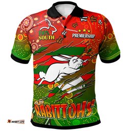 Amazing Aussie South Sydney Rabbitohs Custom 100% South South Sydney Rabbitohs Premiership with Aboriginal Inspired Culture Player And Number Polo Shirt