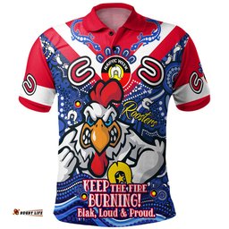 Amazing Aussie Sydney Roosters Custom Naidoc Keep the Fire Burning! Blak, Loud & Proud Home Jersey Polo Shirt