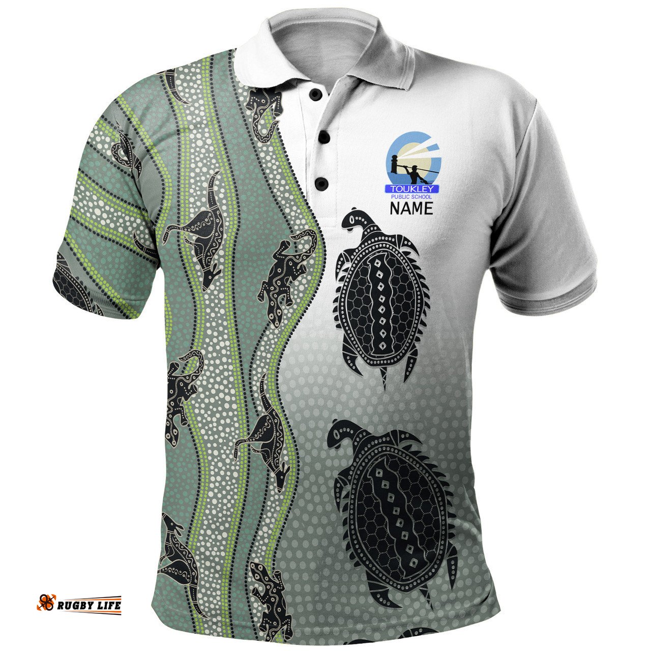 Amazing Aussie CUSTOM KID Australia Aboriginal Inspired with Kangaroo, Lizard, Turtle and Dotted Crooked Stripes Pattern Polo Shirt