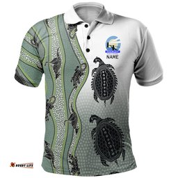 Amazing Aussie CUSTOM KID Australia Aboriginal Inspired with Kangaroo, Lizard, Turtle and Dotted Crooked Stripes Pattern Polo Shirt