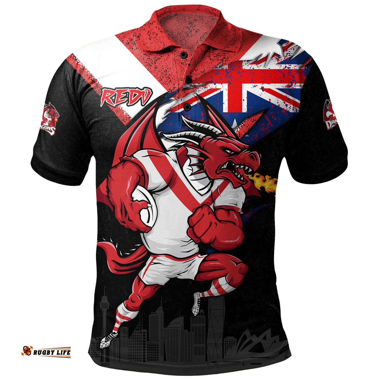 Amazing Aussie St. George Illawarra Dragons Custom For Die Hard Fan Australia Flag Scratch Style Polo Shirt