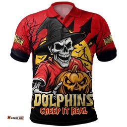 Amazing Aussie Redcliffe Dolphins Dark Moon Rugby Halloween Battle Edition Polo Shirt