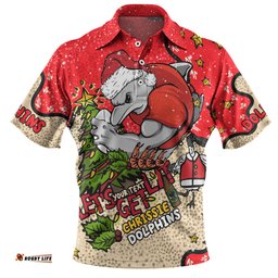 Amazing Aussie Redcliffe Dolphins Christmas Custom Let's Get Lit Chrisse Pressie Polo Shirt