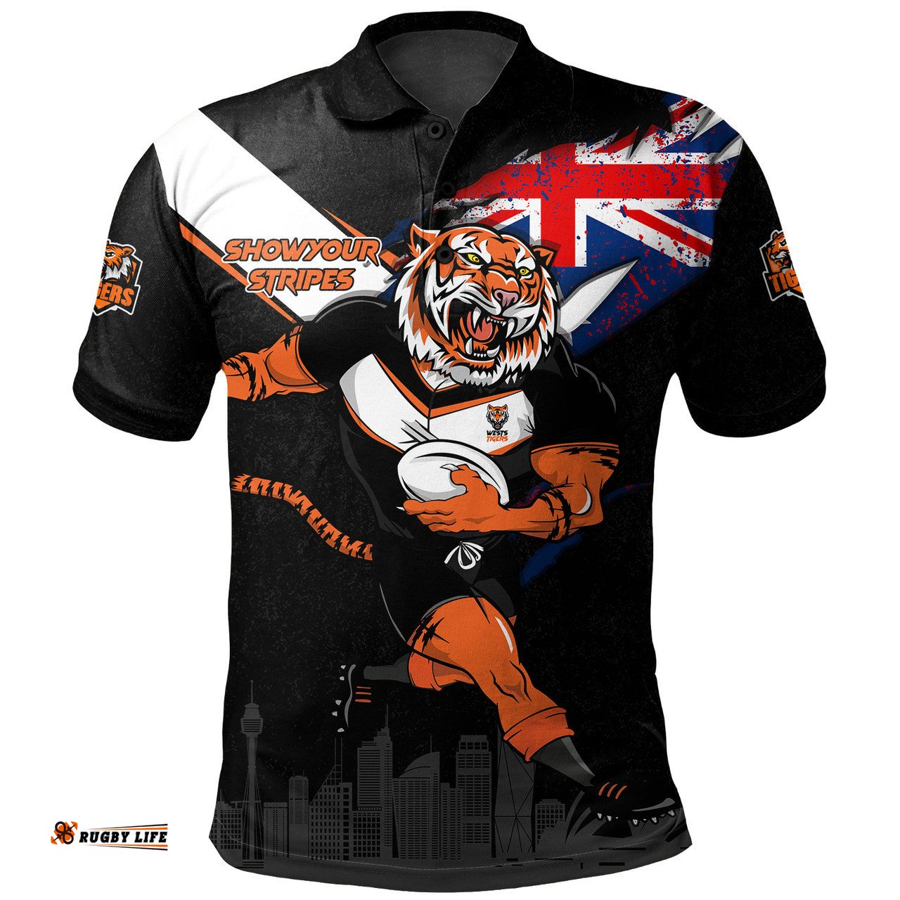 Amazing Aussie Wests Tigers Custom For Die Hard Fan Australia Flag Scratch Style Polo Shirt