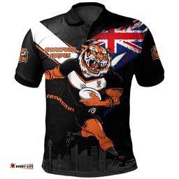 Amazing Aussie Wests Tigers Custom For Die Hard Fan Australia Flag Scratch Style Polo Shirt