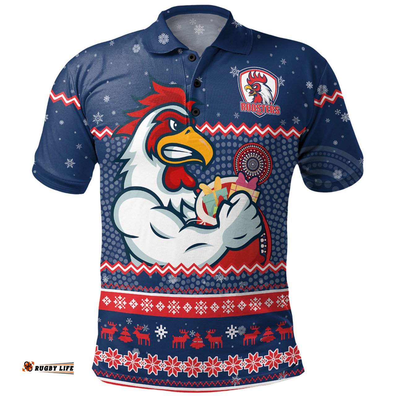 Amazing Aussie Sydney Roosters Christmas Custom Ugly Xmas And Aboriginal Patterns For Die Hard Fan Polo Shirt