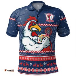Amazing Aussie Sydney Roosters Christmas Custom Ugly Xmas And Aboriginal Patterns For Die Hard Fan Polo Shirt