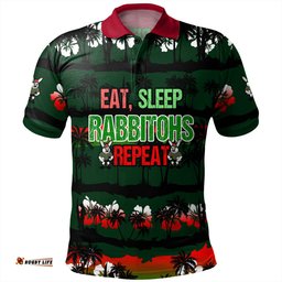 Amazing Aussie South Sydney Rabbitohs Eat Sleep Repeat With Tropical Patterns Polo Shirt