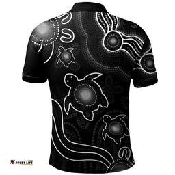 Amazing Aussie Australia Aboriginal Turtle Dreaming Journey Featuring Dot Art Black Polo Shirt