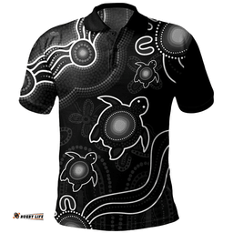 Amazing Aussie Australia Aboriginal Turtle Dreaming Journey Featuring Dot Art Black Polo Shirt