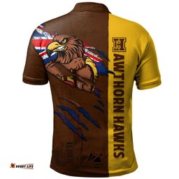 Amazing Aussie Hawthorn Burning Passion Of Power Scratch Style Polo Shirt