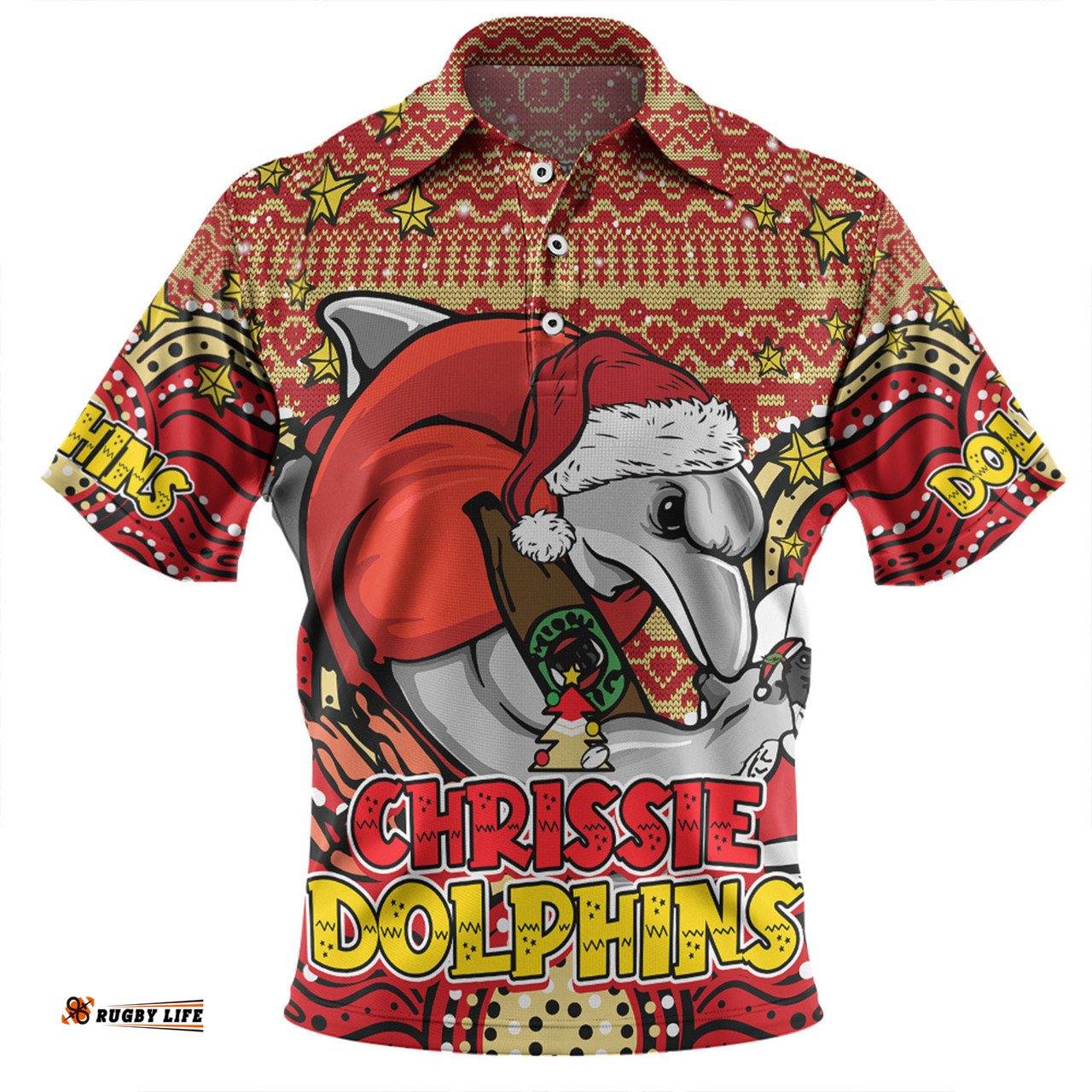 Amazing Aussie Redcliffe Dolphins Christmas Custom Christmas Knit Patterns Vintage Jersey Ugly Polo Shirt