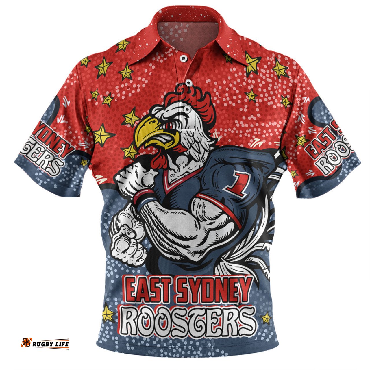 Amazing Aussie Sydney Roosters Custom Team With Dot And Star Patterns For Tough Fan Polo Shirt