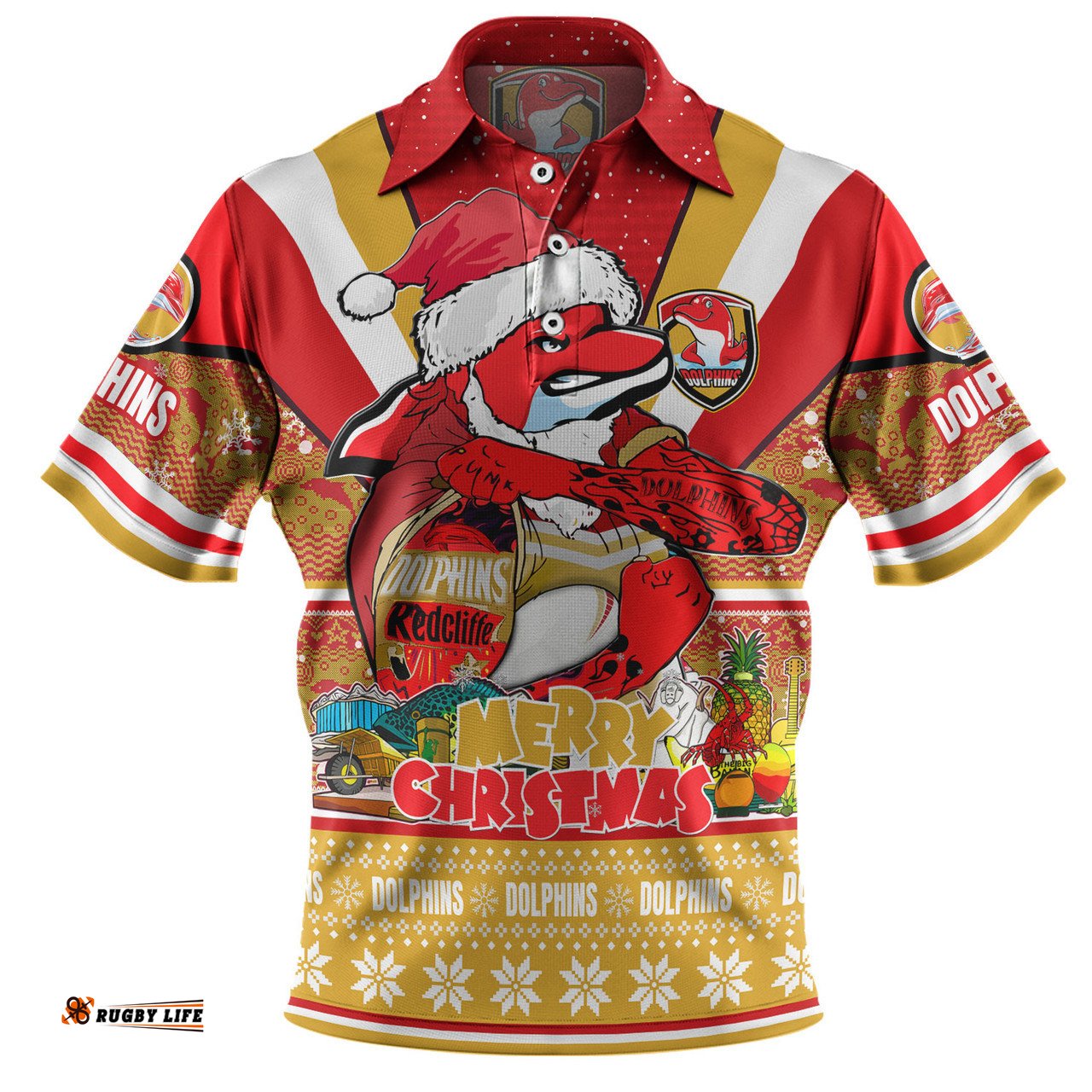 Amazing Aussie Redcliffe Dolphins Christmas Custom Redcliffe Dolphins Santa Aussie Big Things Polo Shirt