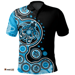 Amazing Aussie Australia Indigenous Turtle Aboriginal Dot Art Blue Polo Shirt