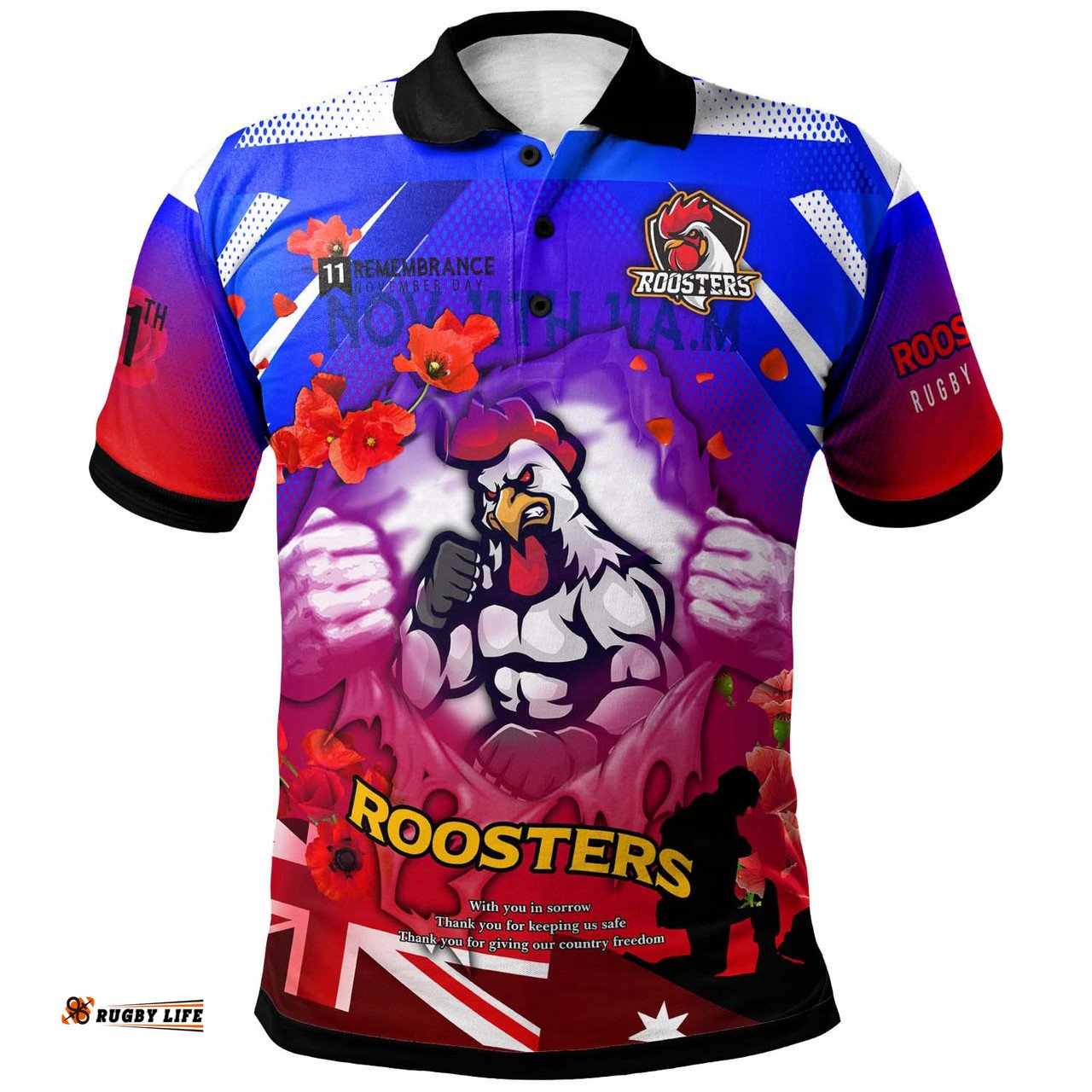 Amazing Aussie Sydney Roosters Custom Sydney Roosters Remembrance Day Lest We Forget Poppies Polo Shirt