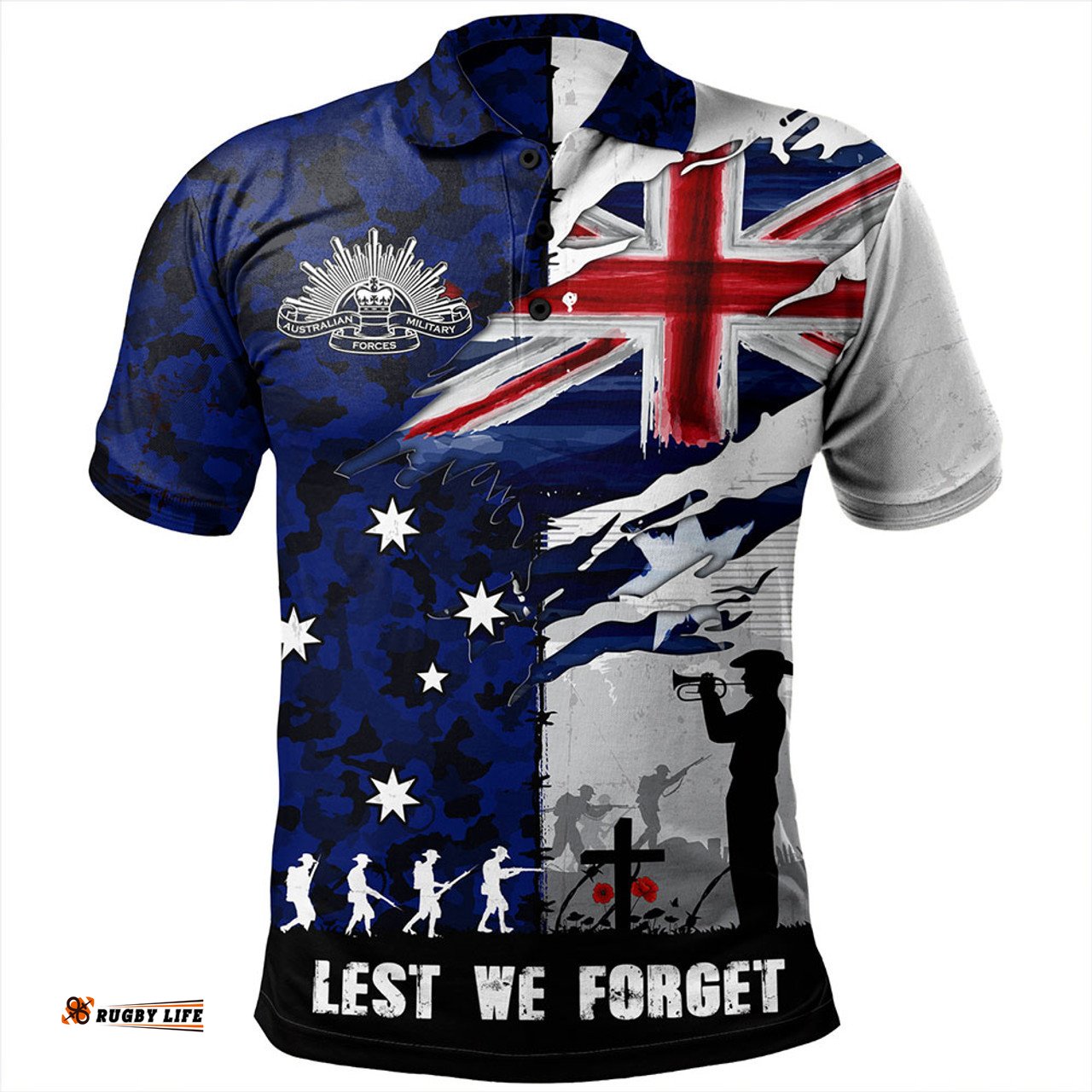 Amazing Aussie Australia Remembrance Day Lest We Forget Australian Military Tribute Blue Polo Shirt