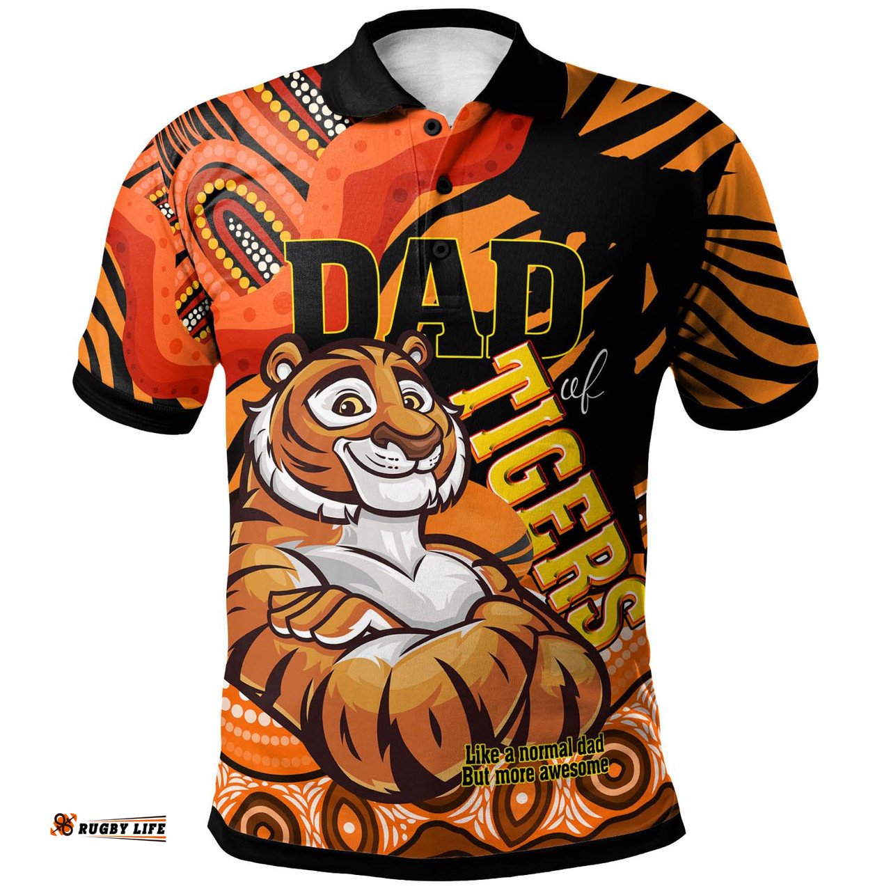 Amazing Aussie Wests Tigers Custom Father's Day West Wests Tigers with Aboriginal Inspired Pattern Dad Of Wests Tigers and Ball Polo Shirt