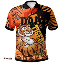 Amazing Aussie Wests Tigers Custom Father's Day West Wests Tigers with Aboriginal Inspired Pattern Dad Of Wests Tigers and Ball Polo Shirt