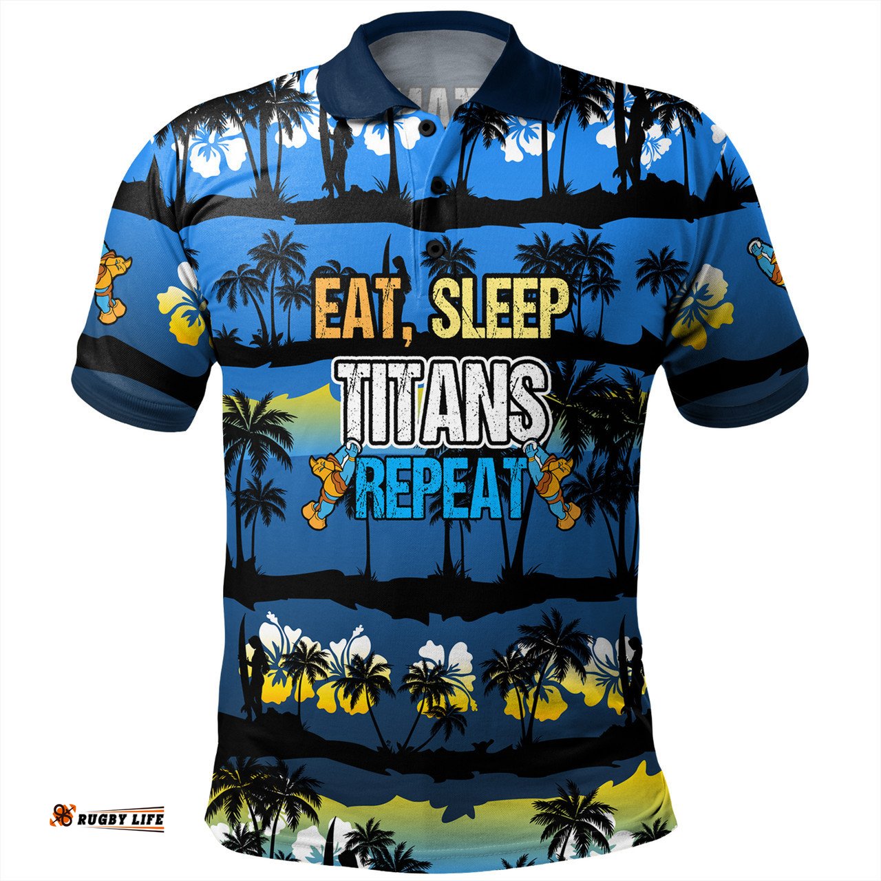 Amazing Aussie Gold Coast Titans Sport Eat Sleep Repeat With Tropical Patterns Polo Shirt