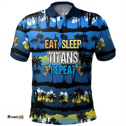 Amazing Aussie Gold Coast Titans Sport Eat Sleep Repeat With Tropical Patterns Polo Shirt