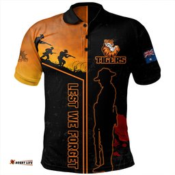 Amazing Aussie Wests Tigers Anzac Day Lest We Forget Poppy Polo Shirt
