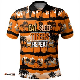 Amazing Aussie Wests Tigers Eat Sleep Repeat With Tropical Patterns Polo Shirt