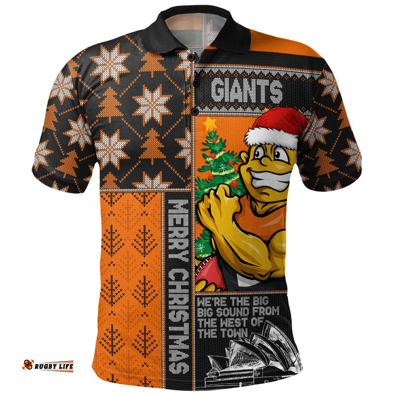 Amazing Aussie GWS GIANTS Merry Christmas Knit Style Festive Spirit Polo Shirt