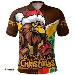 Amazing Aussie Hawthorn Santa Scoring Touchdown On Christmas Game Day Polo Shirt