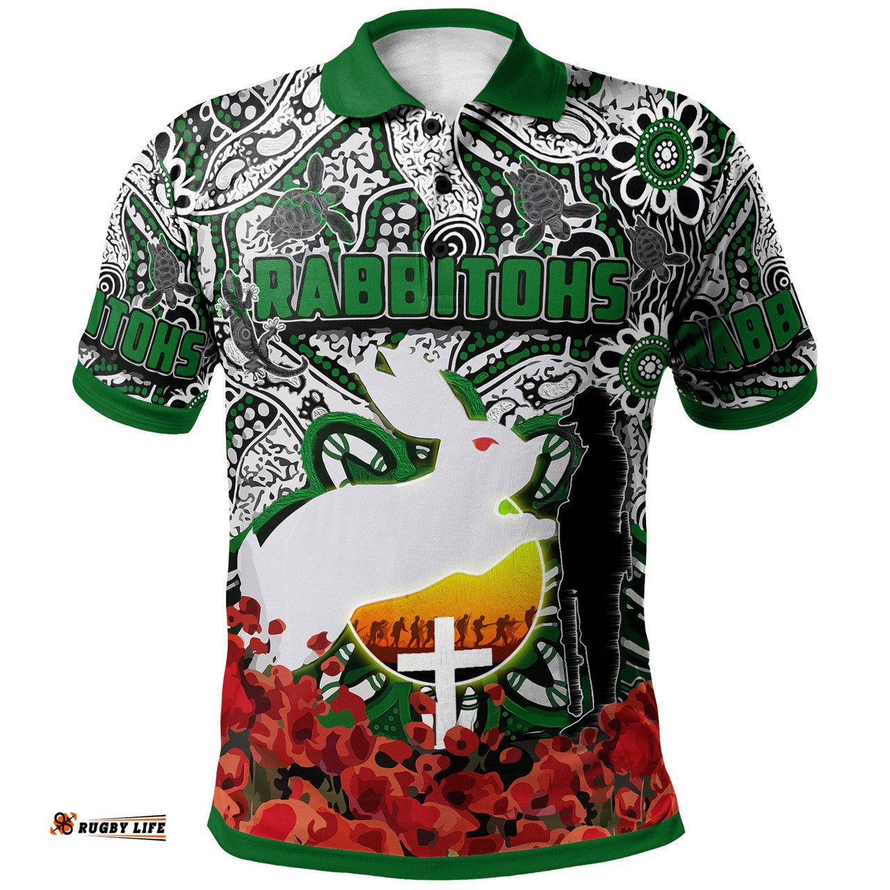 Amazing Aussie South Sydney Rabbitohs Day Watercolor Custom Lest We Forget Indigenous Dreaming Rabbitohs Polo Shirt