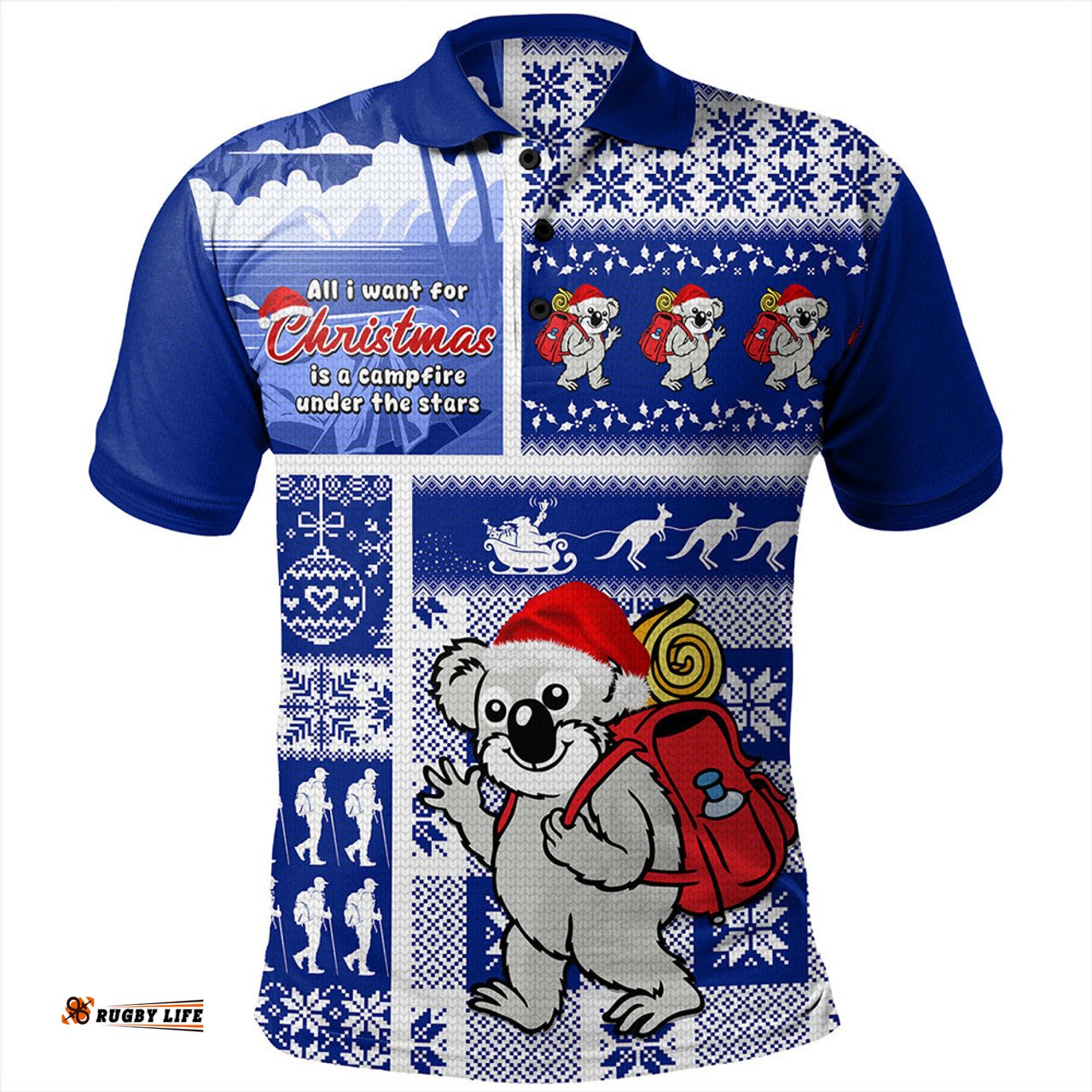 Amazing Aussie Australia Koala Wonderland Christmas Blue Polo Shirt
